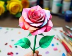 彩纸手工玫瑰花的制作