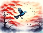 日暮伯劳飞风吹乌桕树