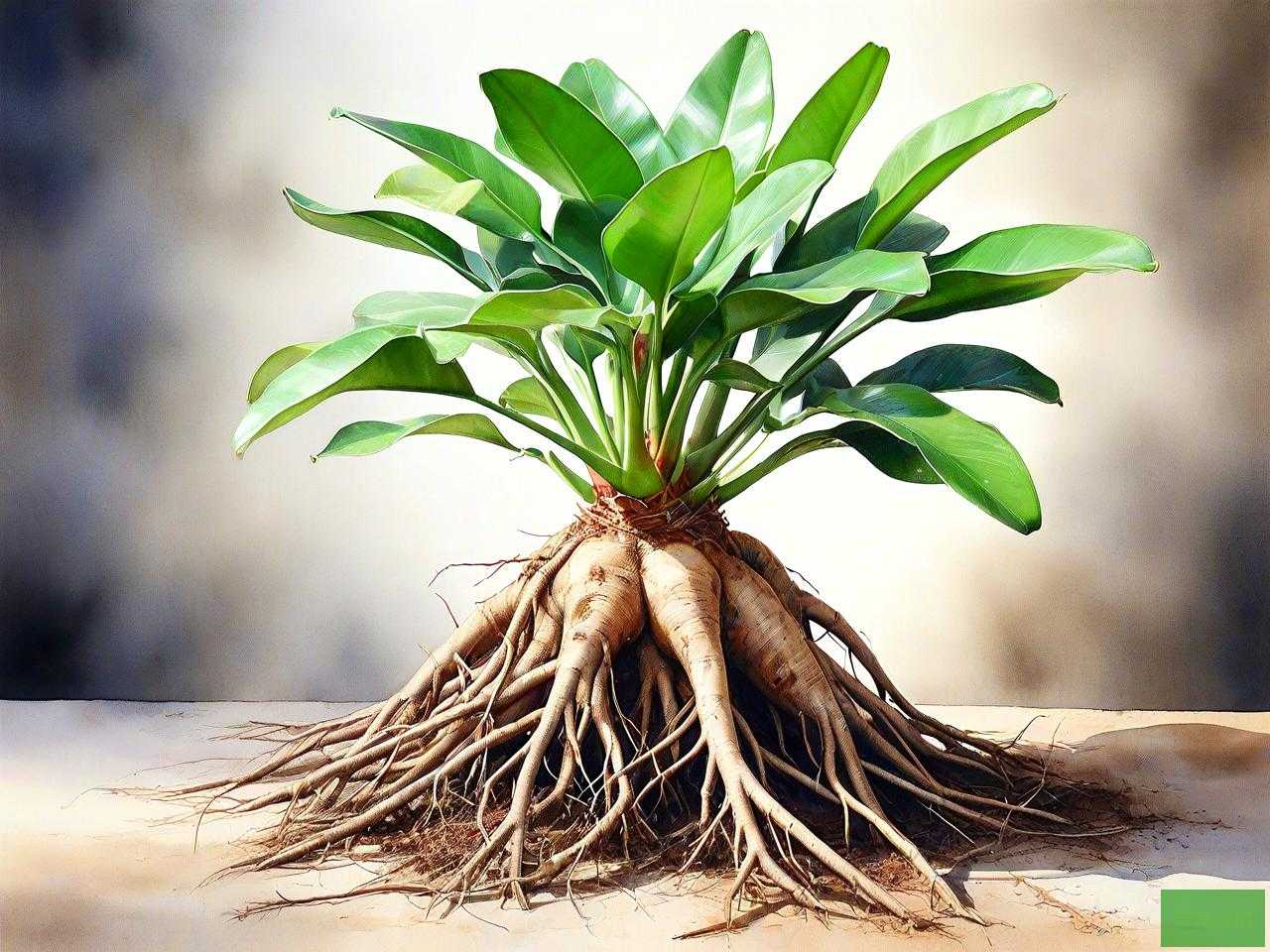 金钱树的根茎干瘪发皱