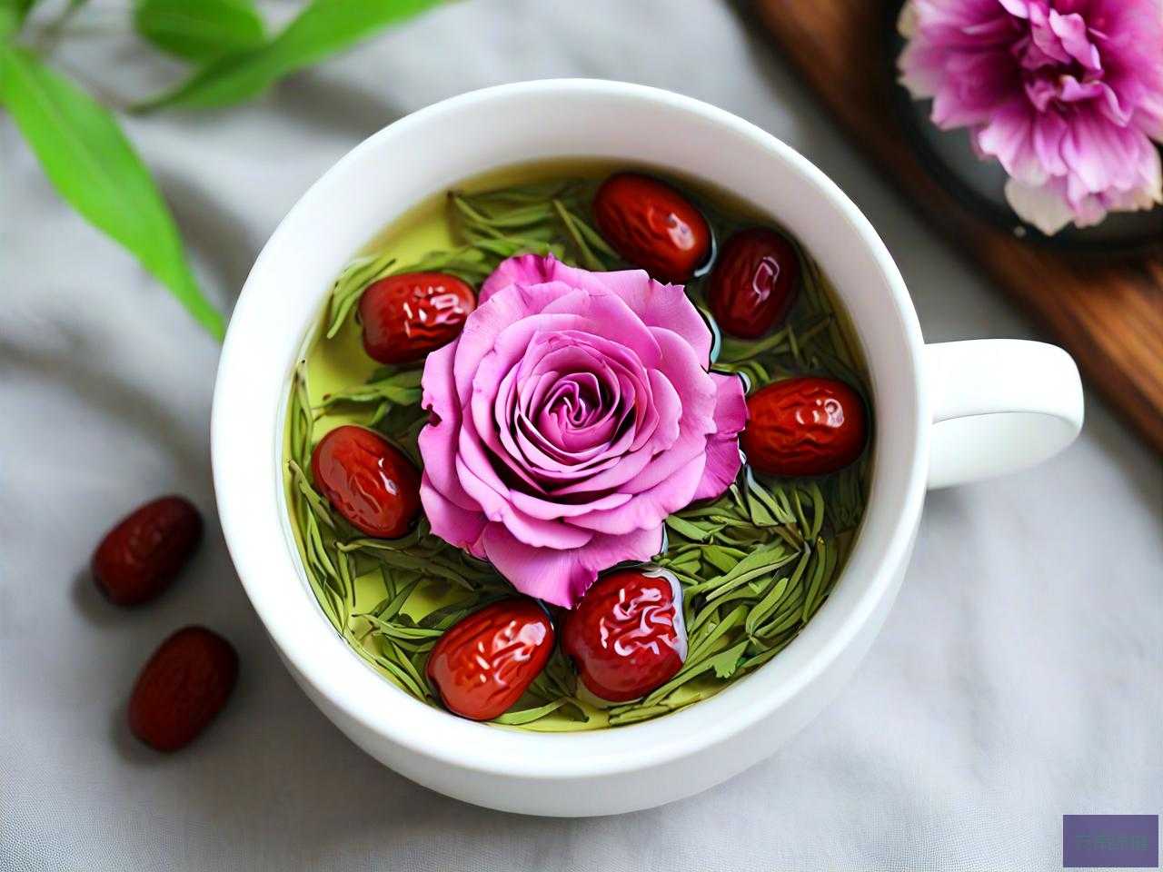 玫瑰花绿茶红枣一起泡