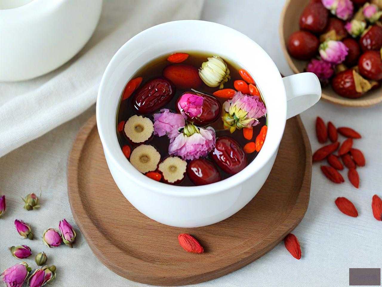 红枣枸杞菊花玫瑰花茶