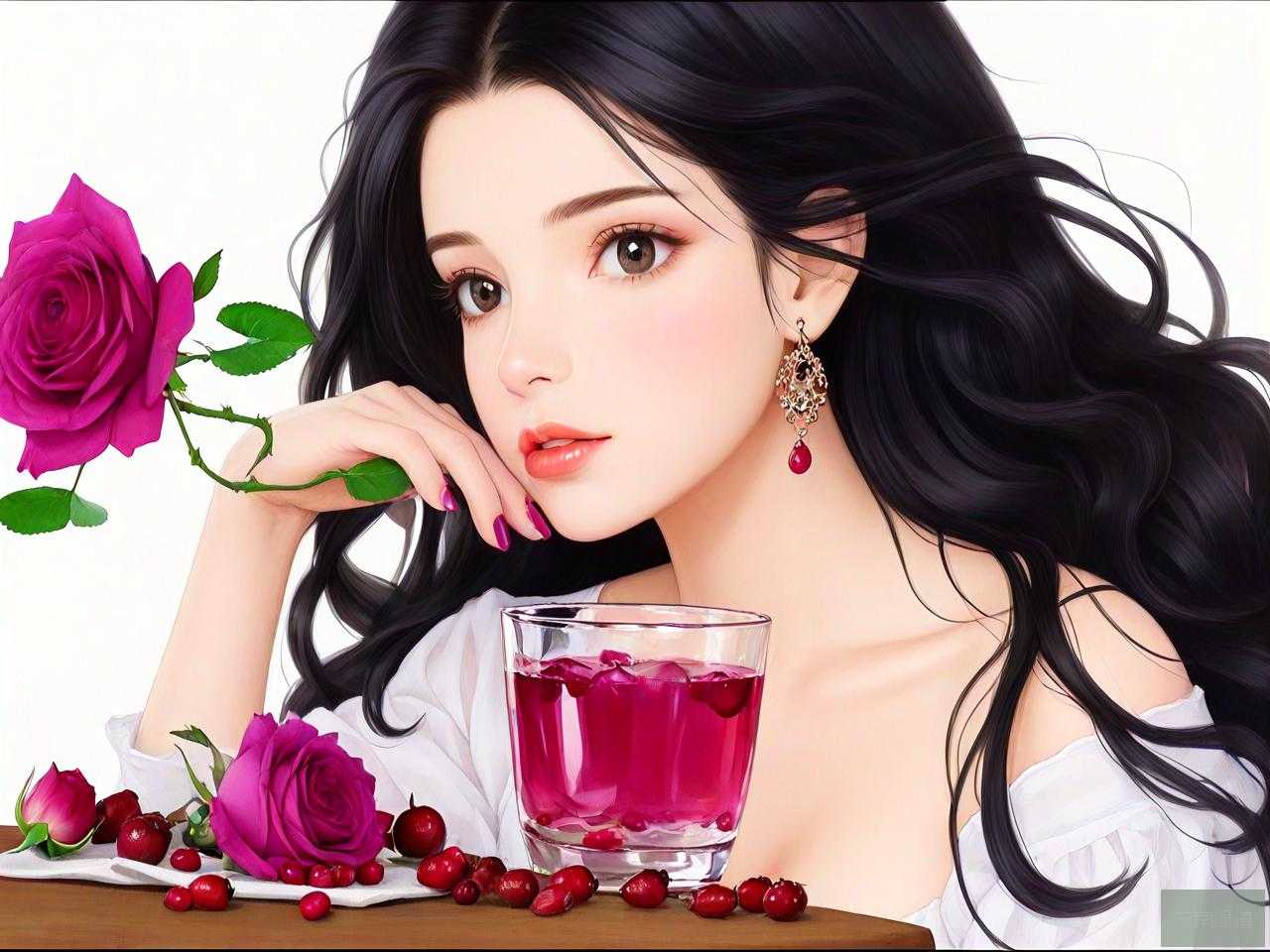 长期喝玫瑰桑葚水的女人