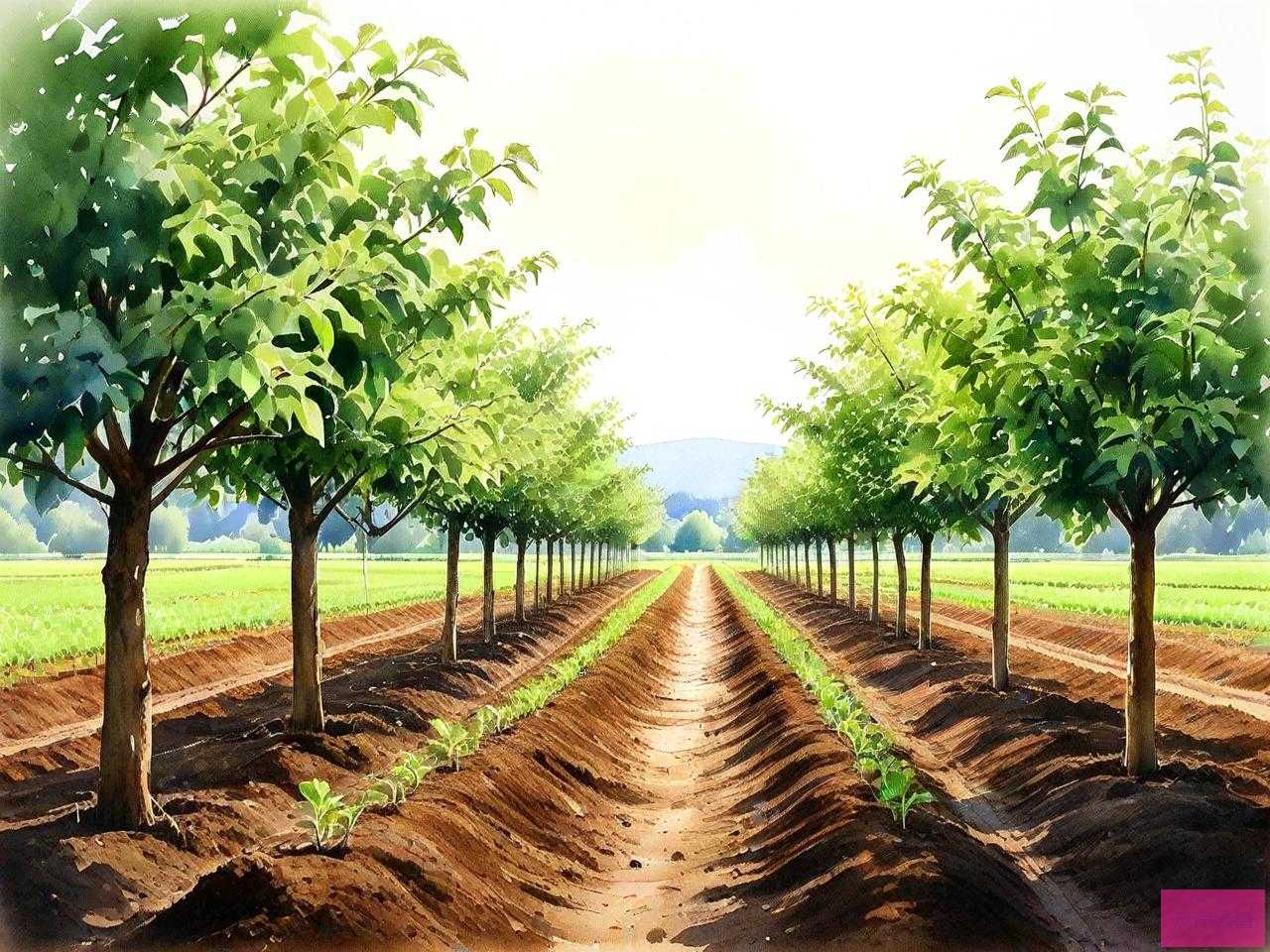 在一块地里培育果树苗