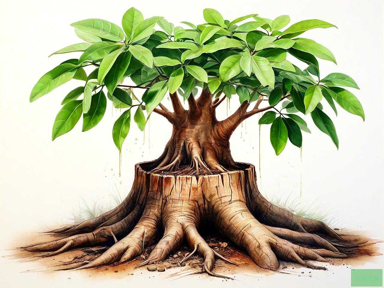 发财树的树桩里面软了