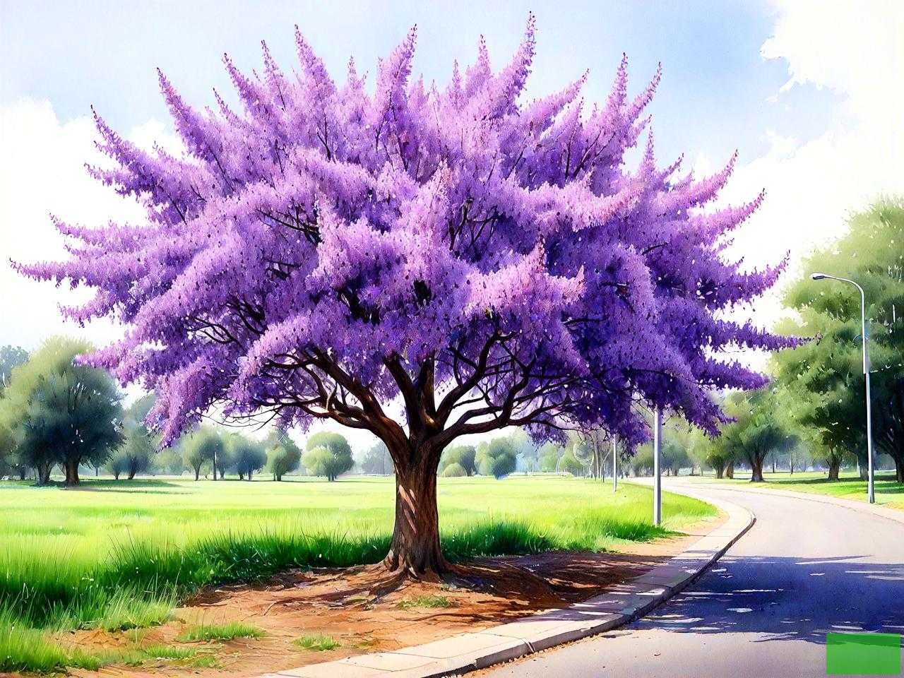 路边开紫色花的绿化树