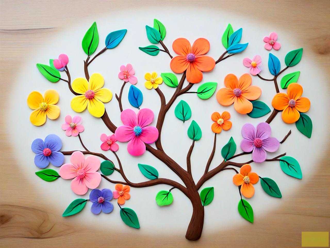 彩泥手工树枝花的制作