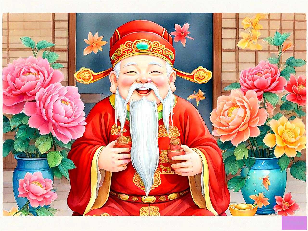 财神爷旁边放什么假花