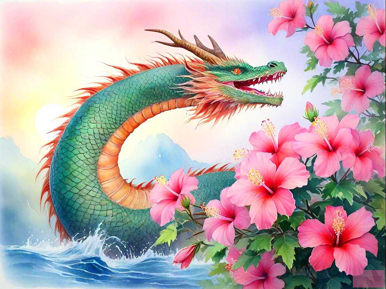 芙蓉花放合欢情龙贯天